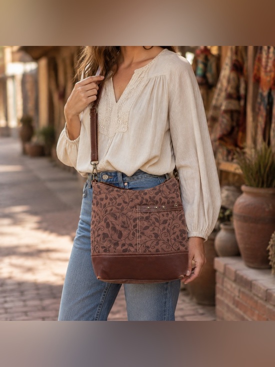 Myra Bag Handbags - Myra Bag Brown Floral Canvas Leather Crossbody Purse Boho Western